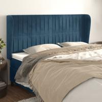 Hoofdbord met randen 163x23x118/128 cm fluweel donkerblauw