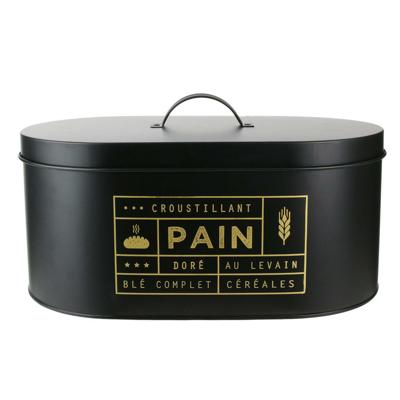 Broodtrommel met deksel - Franse Bistro sfeer - metaal - 34 x 18 x 20 cm - zwart met goud