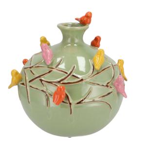 Vaas Spring birds - pistache groen - keramiek - D23 x H23 cm - bloemenvaas