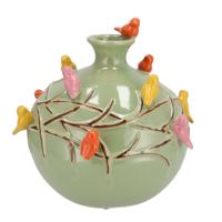 Vaas Spring birds - pistache groen - keramiek - D23 x H23 cm - bloemenvaas Vaas Spring birds - pistache groen - keramiek - D23 x H23 cm - bloemenvaas
