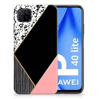 Huawei P40 Lite TPU Hoesje Zwart Roze Vormen - thumbnail
