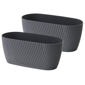 Form Plastic Plantenbak/bloembak Waves - 2x - kunststof - antraciet - D27 x B12 x H12 cm - ovaal