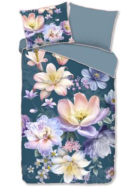 Descanso Dekbedovertrek "bloemen" - Petrol - (140x200/220 cm) - Katoen Satijn
