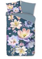 Descanso Dekbedovertrek "bloemen" - Petrol - (140x200/220 cm) - Katoen Satijn