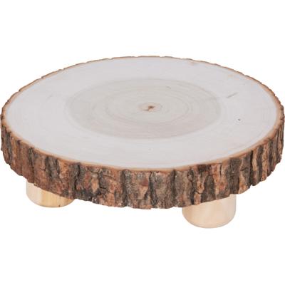 Kaarsenbord / decoratie dienblad - houten boomschijf - met standaard - 21 x 6 cm
