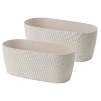 Form Plastic Plantenbak/bloembak Waves - 2x - kunststof - ivoor wit - L27 x B12 x H11 cm - ovaal