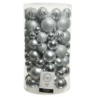 100x Kunststof kerstballen mix zilver 4-5-6-7-8 cm kerstboom versiering/decoratie   - - thumbnail