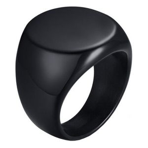 Stalen heren ring Mendes Ronde Zegel Zwart-21mm
