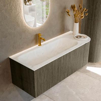 Badmeubel Mondiaz Kurve-Dlux | 125 cm cm | Meubelkleur Shadow | Wastafelkleur Opalo | Solid surface | Wasbak links zijde spoelbak | 1 kraangat