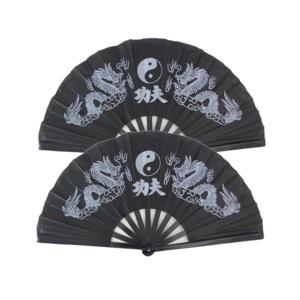 Chinees/aziatisch Waaier - Set van 2x stuks - Tai Chi - zwart - 62 x 33 cm - Oosters decoratie voor