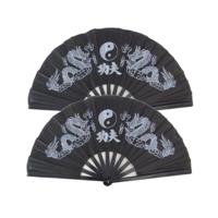 Chinees/aziatisch Waaier - Set van 2x stuks - Tai Chi - zwart - 62 x 33 cm - Oosters decoratie voor