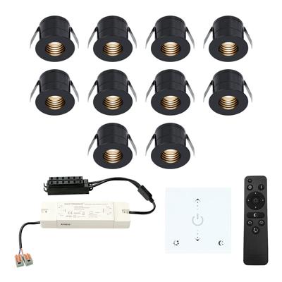 Set van 10 Betty LED Mini Inbouwspots met Trafo en Muurdimmer - 12 Volt 3 Watt 140 lumen - Dimbaar - Plat 37mm - 2700K - IP44 waterdicht - Zwart