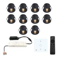Set van 10 Betty LED Mini Inbouwspots met Trafo en Muurdimmer - 12 Volt 3 Watt 140 lumen - Dimbaar - Plat 37mm - 2700K - IP44 waterdicht - Zwart