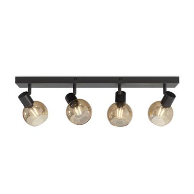 Glazura - LED Plafondlamp 4 spots - Glazen bollen - Amber glas - Zwart - E14 fittingen Glazura - LED Plafondlamp 4 spots - Glazen bollen - Amber glas - Zwart - E14 fittingen