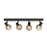 Glazura - LED Plafondlamp 4 spots - Glazen bollen - Amber glas - Zwart - E14 fittingen