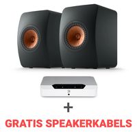 KEF Combi Deal LS50 Meta Boekenplank speaker + Bluesound Powernode EDGE (N230) Stereoversterker - Wit/Zwart (met GRATIS speakerkabels)