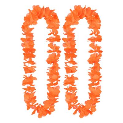 Boland Hawaii krans/slinger - 2x - Tropische kleuren oranje - Bloemen hals slingers