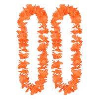 Boland Hawaii krans/slinger - 2x - Tropische kleuren oranje - Bloemen hals slingers
