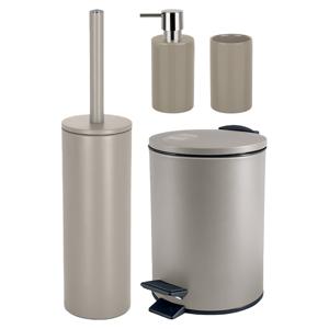 Badkamer accessoires set - WC-borstel/pedaalemmer/zeeppompje/beker - metaal/keramiek - beige