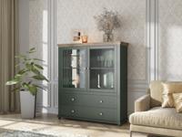 Vitrinekast EVOCO 2 deuren en 2 lades ribbec eik/groen met led