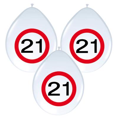 8x stuks Ballonnen 21 jaar verkeersbord versiering