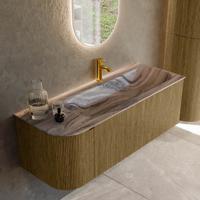 Badmeubel Mondiaz Kurve-Dlux | 125 cm | Meubelkleur Dusk | Wastafelkleur Sombra | Solid surface | Wasbak rechter zijde spoelbak | 1 kraangat