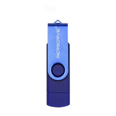 MicroDrive 64GB USB 2 0 telefoon en computer dual-use roterende OTG Metal U disk (blauw)