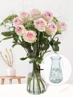 Geboorteboeket roze + gratis glasvaas Evita