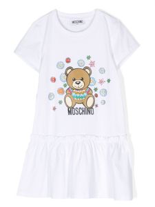 Moschino Kids robe imprimée à fronces - Blanc