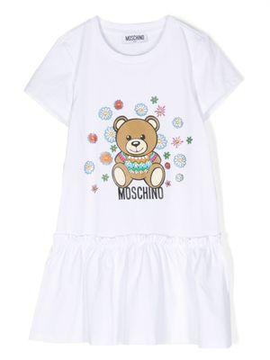 Moschino Kids robe imprimée à fronces - Blanc