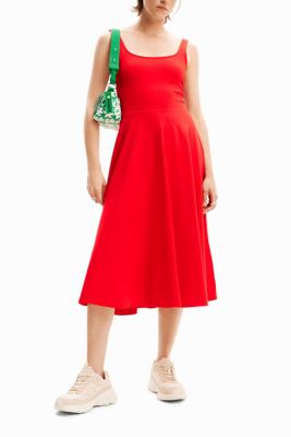 Effen midi-jurk schouderbandjes - RED - XL
