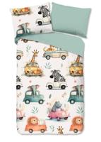Good Morning Kinderdekbedovertrek "dieren in auto&apos;s" - Multi - (140x200 cm) - Katoen