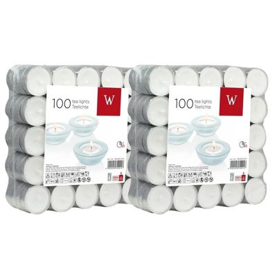 Theelichtjes/waxinelichtjes - wit - 200x stuks - 4 branduren - Geurloze kaars