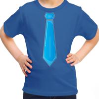 Verkleed t-shirt voor kinderen - stropdas - blauw - meisje - carnaval/themafeest kostuum - thumbnail