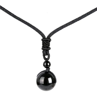 Verstelbare leren Heren Ketting met Obsidiaan Kettinghanger