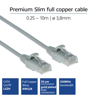 ACT Grijze 3 meter LSZH U/UTP CAT6 datacenter slimline patchkabel snagless met RJ45 connectoren