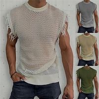 Voor heren Singlet Vest Top Onderhemd Mouwloos shirt Gebreid T-shirt Effen Strakke ronde hals Buiten Uitgaan Mouwloos Netstof Gebreid Kleding Modieus Ontwerper Spier Lightinthebox