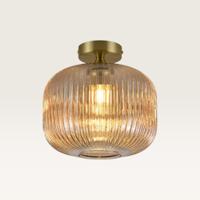 Plafondlamp Virello ambra - Lamp voor binnen, gemaakt van geribbeld amberkleurig glas en goud metaal - Zonder lichtbron