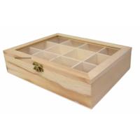 Theedoos - 12-vaks - naturel - hout - 23 x 18 x 5 cm - theekist - onbedrukt