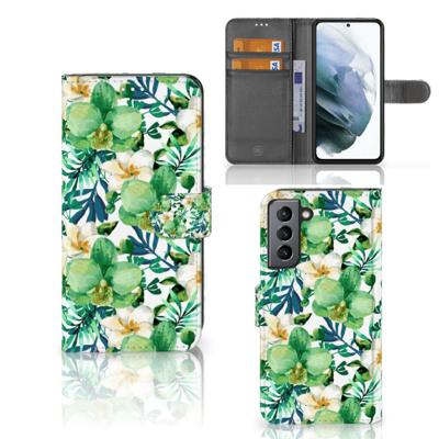 Samsung Galaxy S21 FE Hoesje Orchidee Groen | Portemonnee hoesje