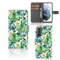 Samsung Galaxy S21 FE Hoesje Orchidee Groen | Portemonnee hoesje