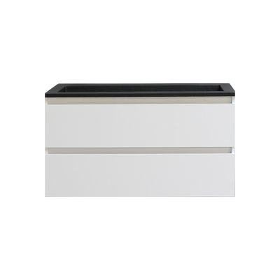 Badkamermeubel BWS Pepper Acryl Wastafel Mat Zwart Met Kraangat 100x55x46 cm Wit