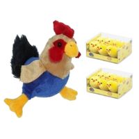 Pluche kippen/hanen knuffel van 20 cm met 12x stuks mini kuikentjes 3,5 cm - Feestdecoratievoorwerp