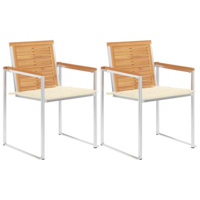Tuinstoelen 2 st met kussens massief teakhout en staal