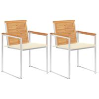 Tuinstoelen 2 st met kussens massief teakhout en staal