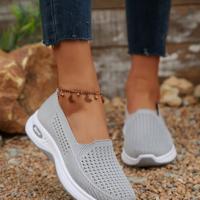 Women's Grey Mesh Slip-On Sneakers - Lightweight Running Shoes CN41
