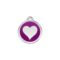 Heart Purple glitter hondenpenning small/klein dia. 2 cm - RedDingo