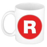 Koffie mok met de letter R - beker - rood - eerste letter van een voornaam - wit - 300 ml