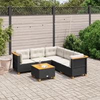 6-delige Loungeset met kussens poly rattan zwart