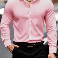 Bon&Bon Men's Casual Long Sleeve Shirt | Black Regular Fit Button Up Pink / M
